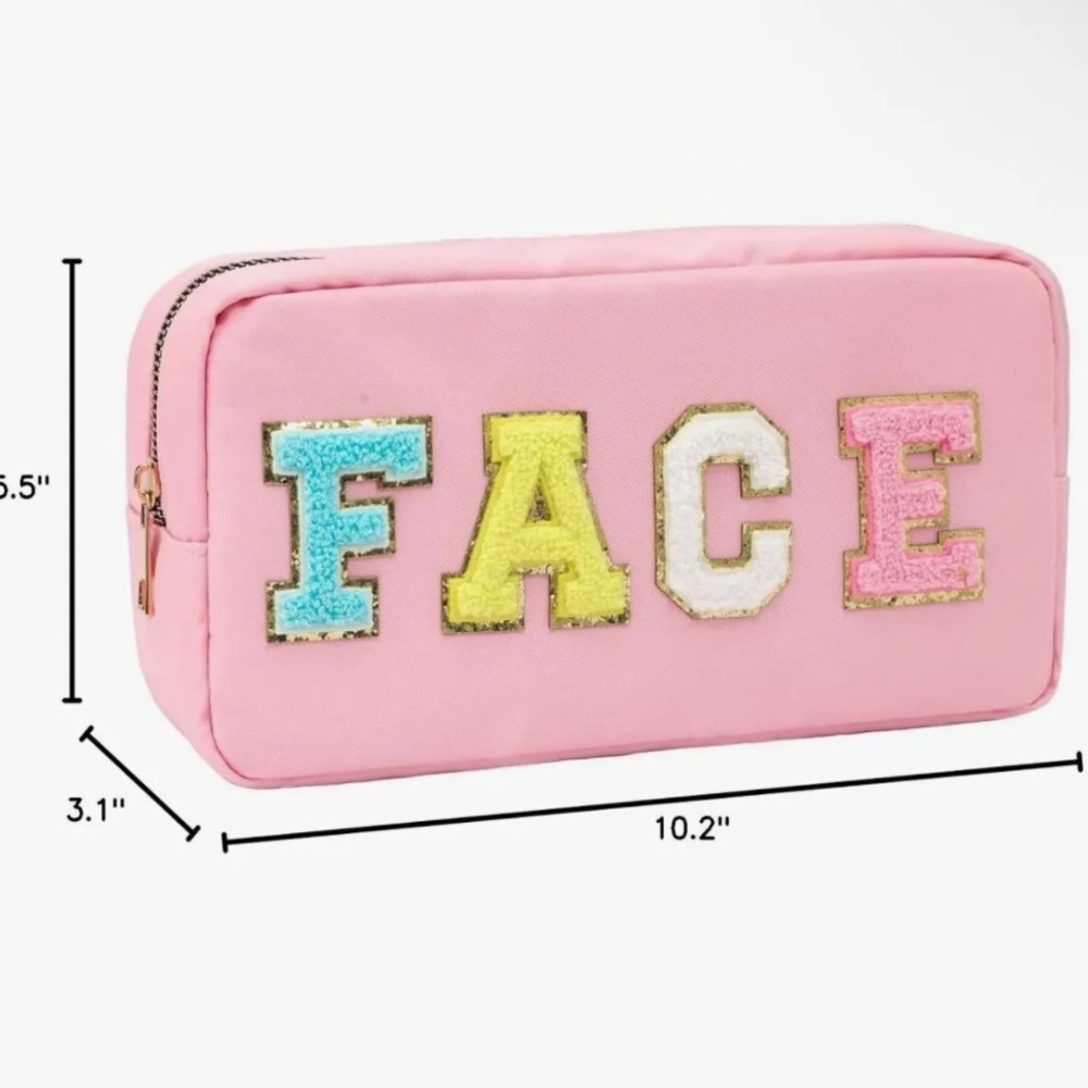 Pink Cosmetic Bag with Colorful FACE Letters